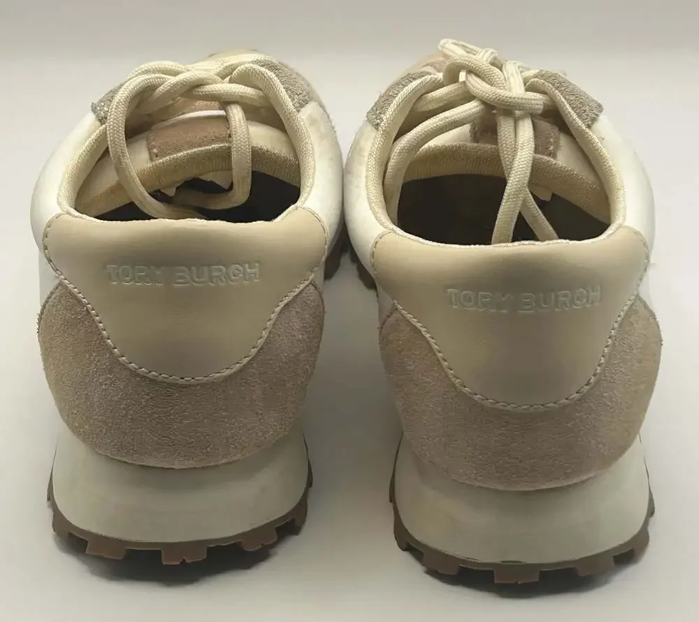 Tory Burch Tory Leather and Suede Retro Sneakers White Tan